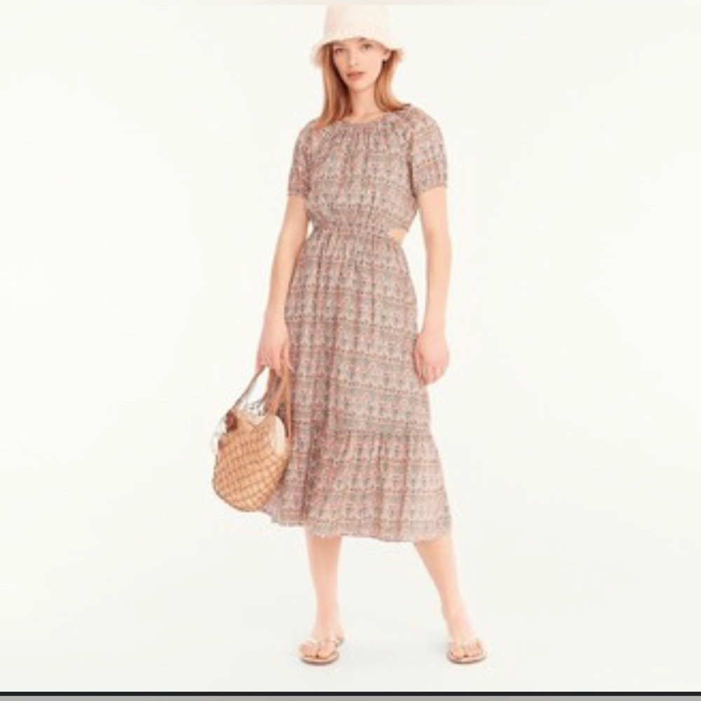 J. Crew Side and Back Cutout Liberty Fabric Cotton Midi Dress